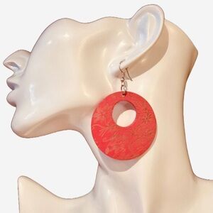 3/$15 - Pink Floral Engraved Wooden Hoop Earrings